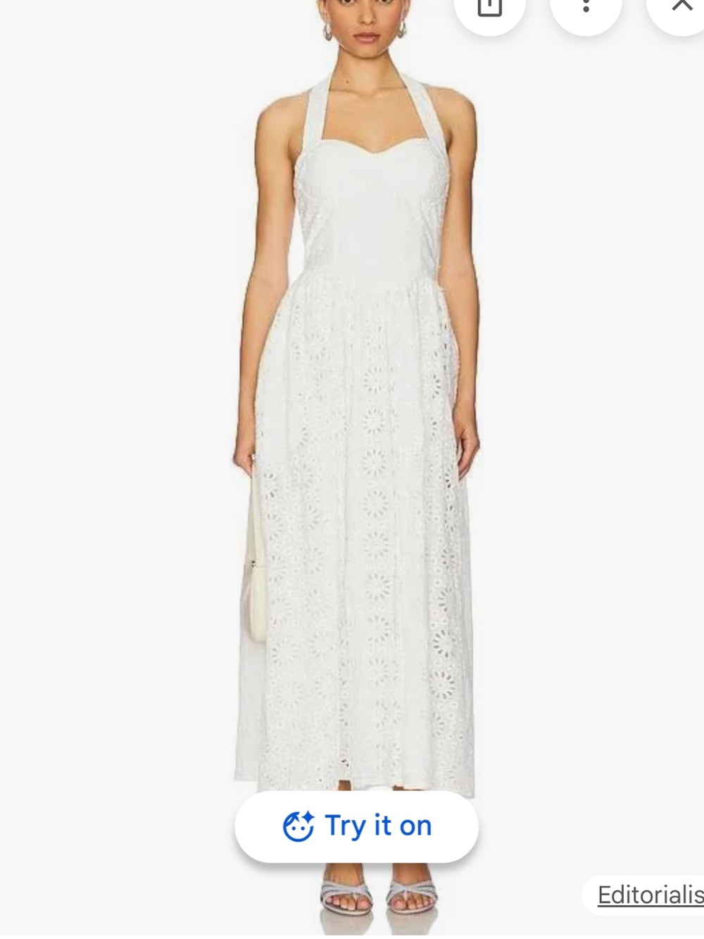 Line & Dot White Halter Eyelet Maxi Dress